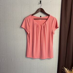 Worthington Petite Size PL Pink & Black Polka Dot Short Sleeve Top